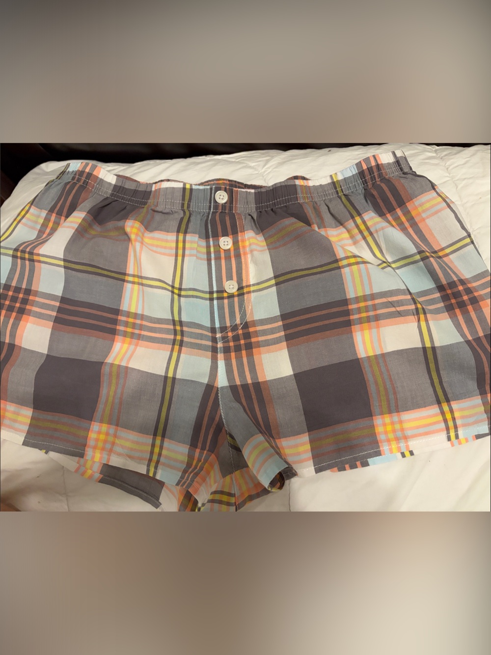 Xhilaration Plaid Cotton Lounge Shorts - Gray, Peach, Yellow, light blue, &white - Picture 5 of 5